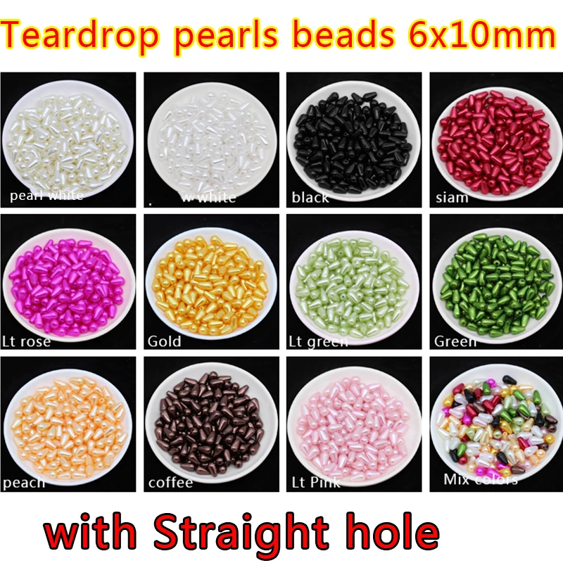 100pcs/lot 6x10mm Rainbow ABS Imitation Pearl Rice Beads DIY Jewelry Accessories European Spacer Hole Beads For Jewelry Making