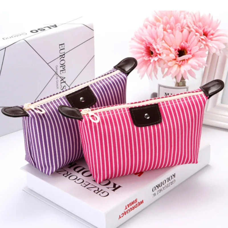 Women\'s Portable Foldable Striped Travel Large Capacity Dumpling Cosmetic Canvas Waterproof  Wash Storage Bag ,Drop Shipping