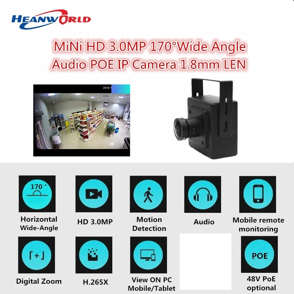 HD Wide angle Camera 3MP View 170 degree Audio ip camera Home security camera mini Camera P2P IP Cam Camera Lens 1.8mm