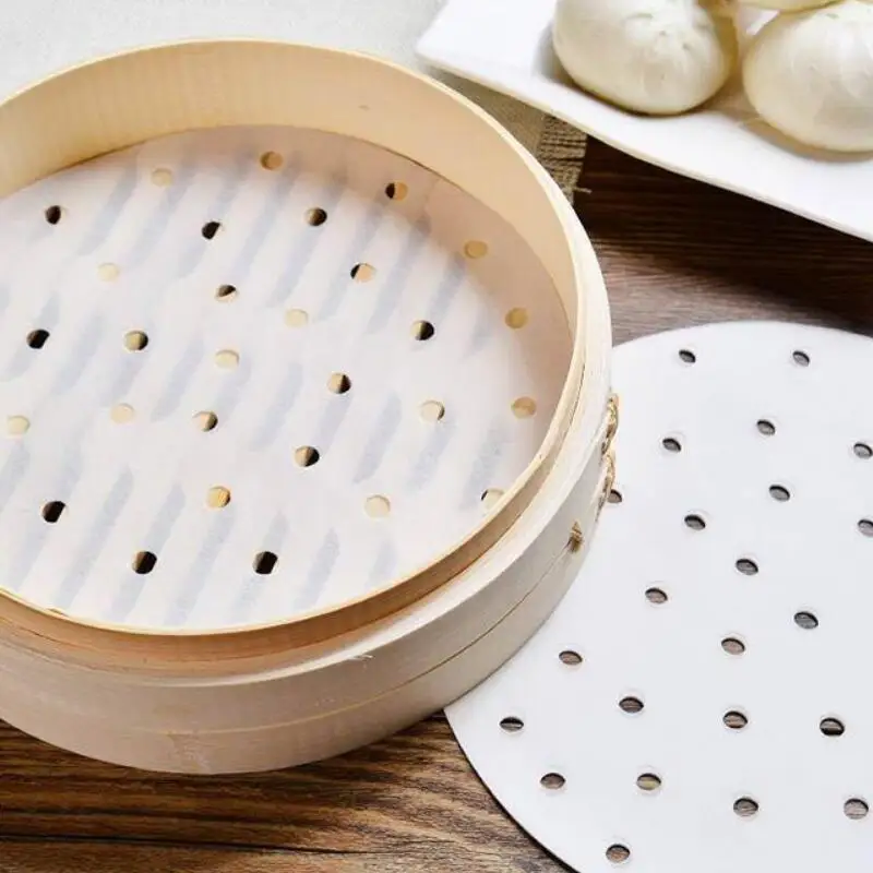 5inch Bamboo Steamer Steaming Paper Vegetables Dim Sum Pot Steamer Nonstick Baking Pan Liners Kitchen Tool LX7956