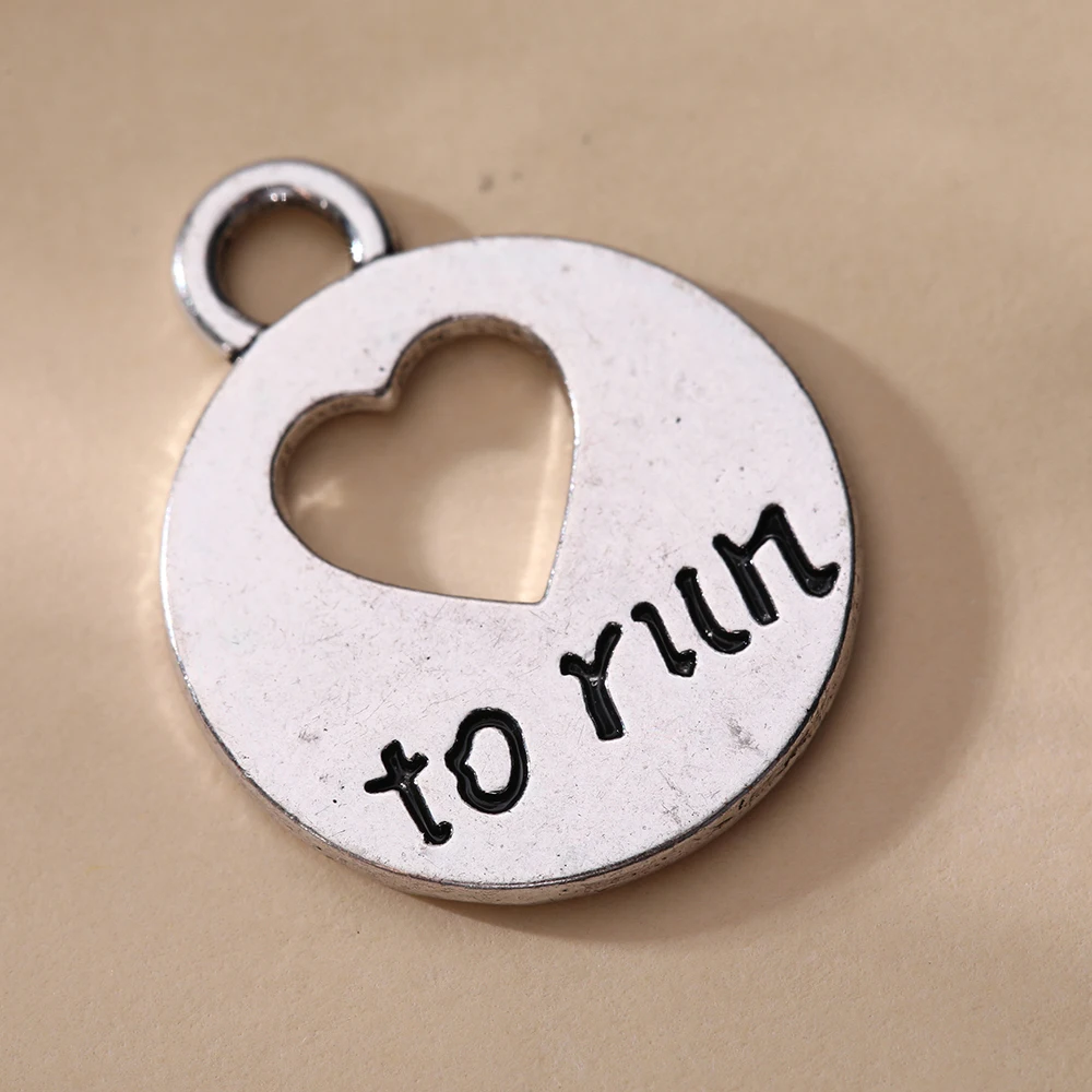 Antique Silver Plated Heart Love To Run Charms