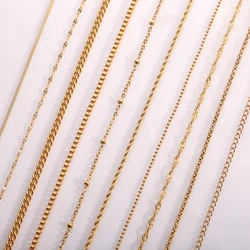 18k Gold Plated Stainless Steel Thin Rope Cuban Chain Choker Necklaces for Women DIY Making Collar Fashion Jewelry Wholesale