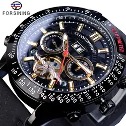 Forsining Automatic Mechanical Watch For Men Waterproof Date Week Display Tourbillon Clock Leather Band Fashion Erkek Kol Saati