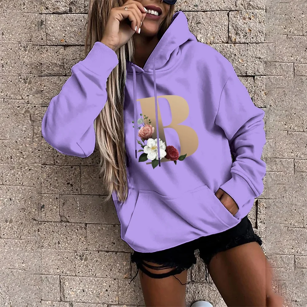 

Fashion Hoodie Women Street Sports Pullover Women Harajuku Street Sports Shirt Letter B Printed Long Sleeve Oversized Pocket Top