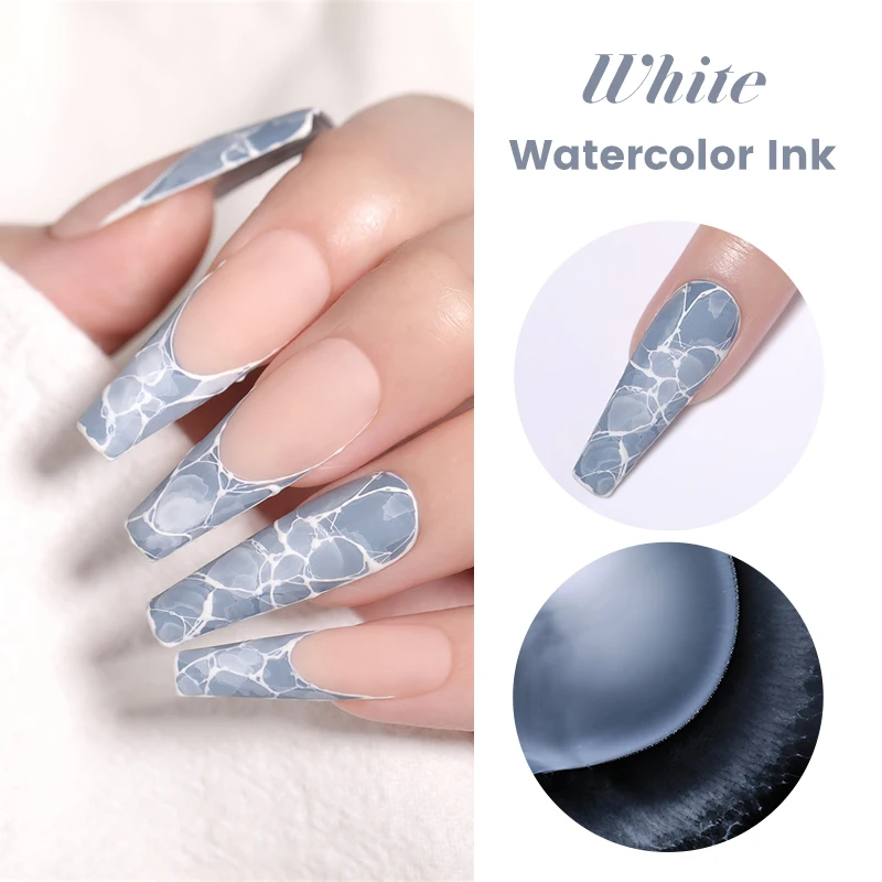 BORN PRETTY 15ml Nail Polish White Watercolor Nail Ink for Nails Design Natural Air Dry Blooming Nail Art Varnish