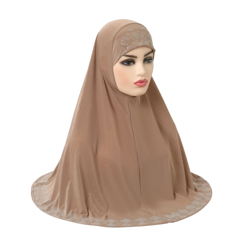 H146 Adults big size muslim hijab scarf with rhinestones islamic headscarf hats armia pull on headwrap ramadan gift big bonnet