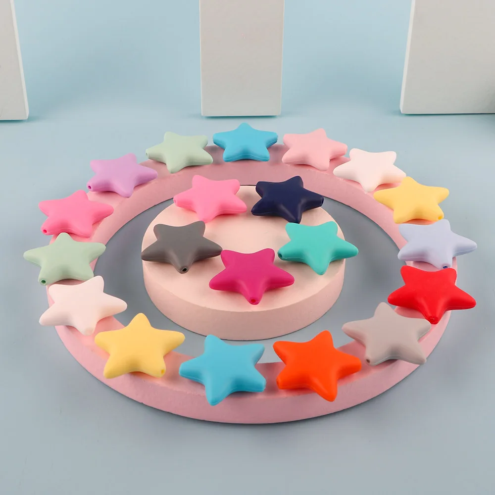 Kovict 10Pcs New Cute Star Silicone Beads  Chewable DIY For Necklace Accessories Jewelry Making