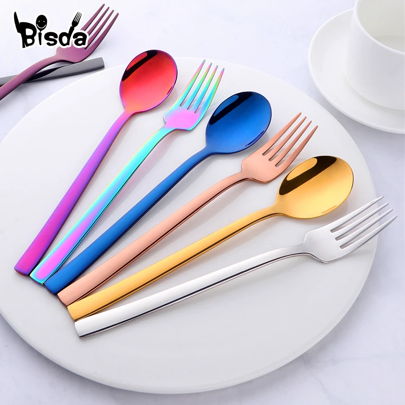 2Pcs Spoon and Fork Set,Children\'s Stainless Steel Dinnerware Set, Student Cutlery, Dinner Eating Tools, 18/8, Safety Tableware