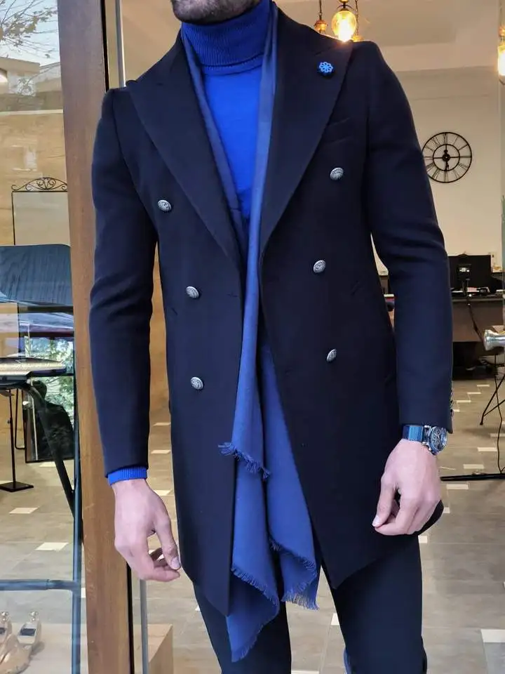 Marine Wollen Heren Jas Suits Custom Made Dikke Double Breasted Wedding Tailored Party Prom Zakelijke Blazer Slechts Een Stuk