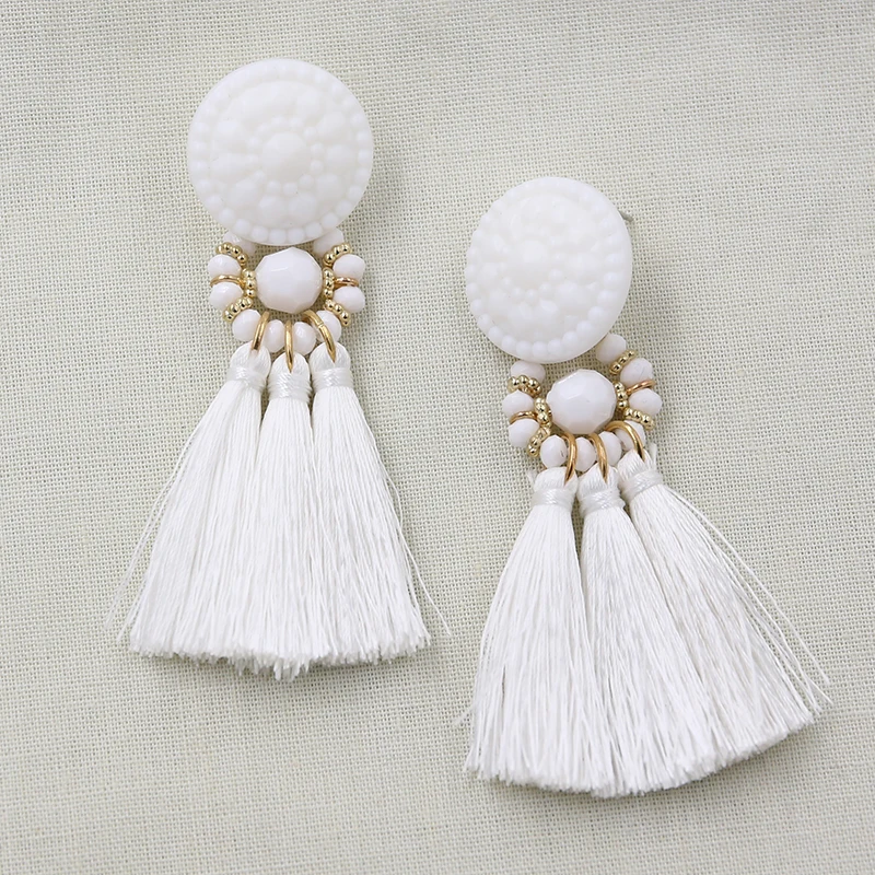 STRATHSPEY Black/ Red Beads Tassel Earrings For Women Vintage Long Fringe Earrings Big Flower Earring Statement Jewelry