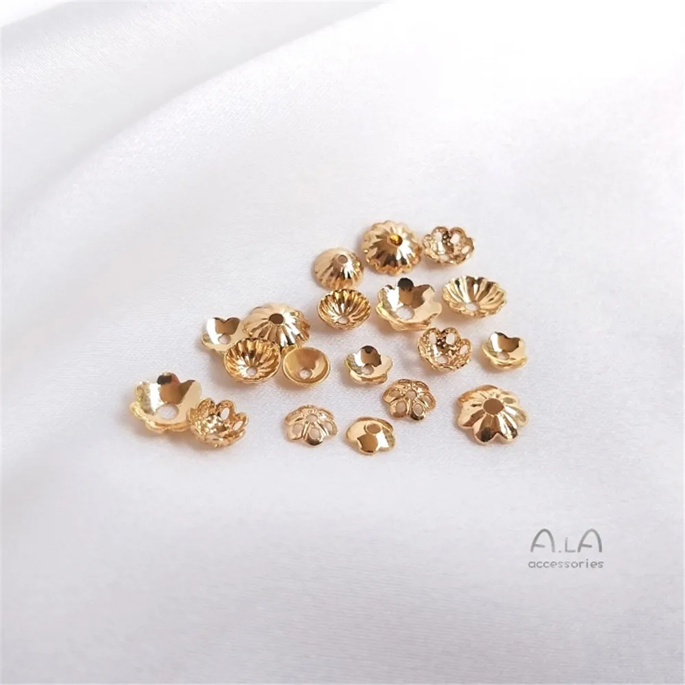 14K Gold Plated Flower socket bead hat bead socket accessories string bracelet hollow box bead DIY handmade material