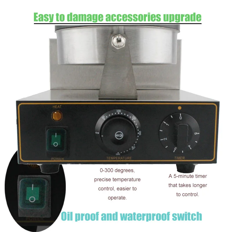 Máquina de aquecimento elétrica do forno do waffle, Fabricante redondo do waffle, No Stick Waffle Baker, Fornalha de venda quente, 185mm