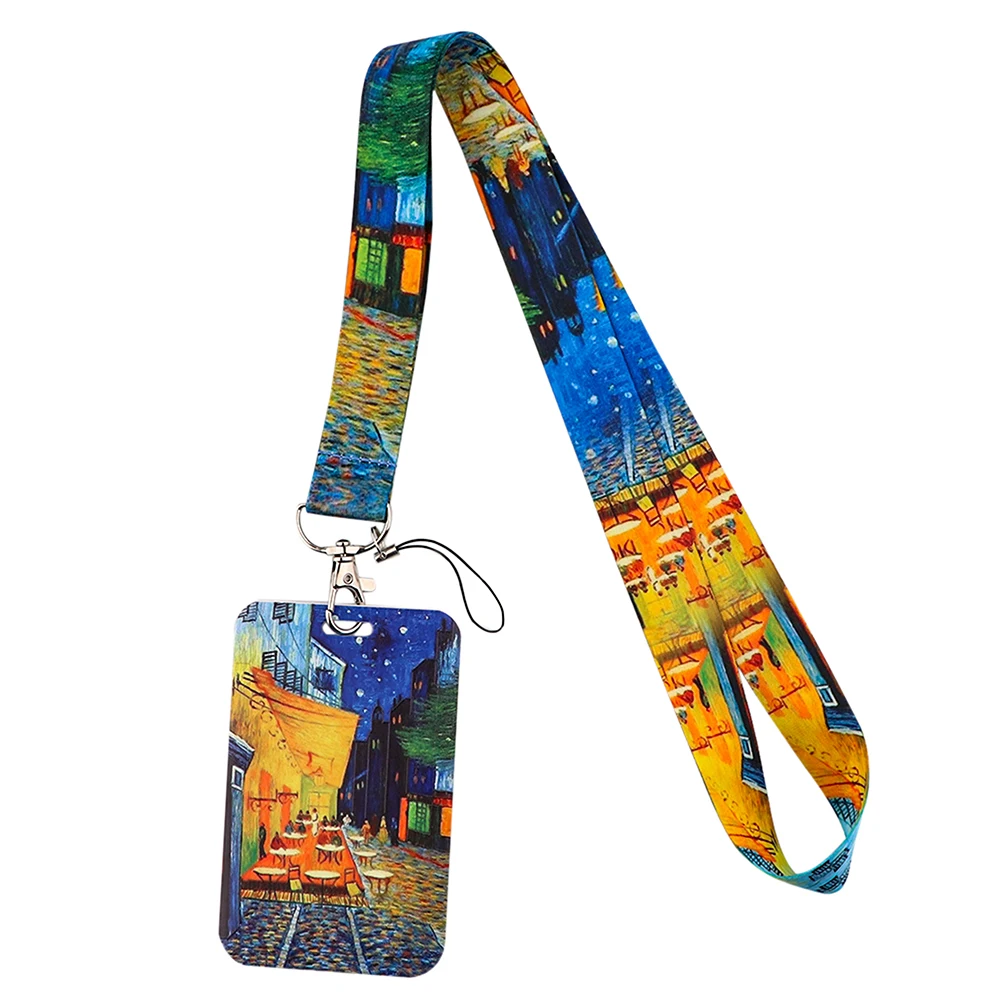 Van Gogh Painting Art Fashion Lanyards ID Badge Holder Pass Case Cover Slip Bank Credit Card Holder Strap Cardholder