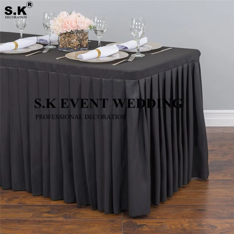 Good Looking Pleated Polyester Table Skirt Cover Table Cloth For Wedding Event Party Decoration