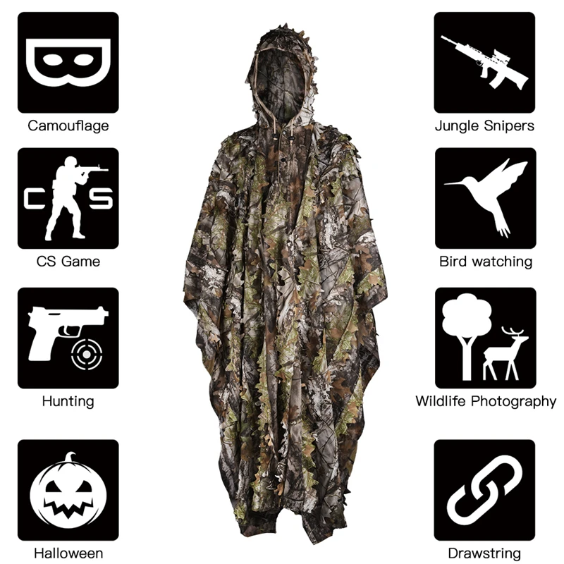 Ghillie Suits Hunting Clothes 3D Bionic Maple Uniform Cs Breathable Tactical Suit Shooting Wildlife Photography Men Women