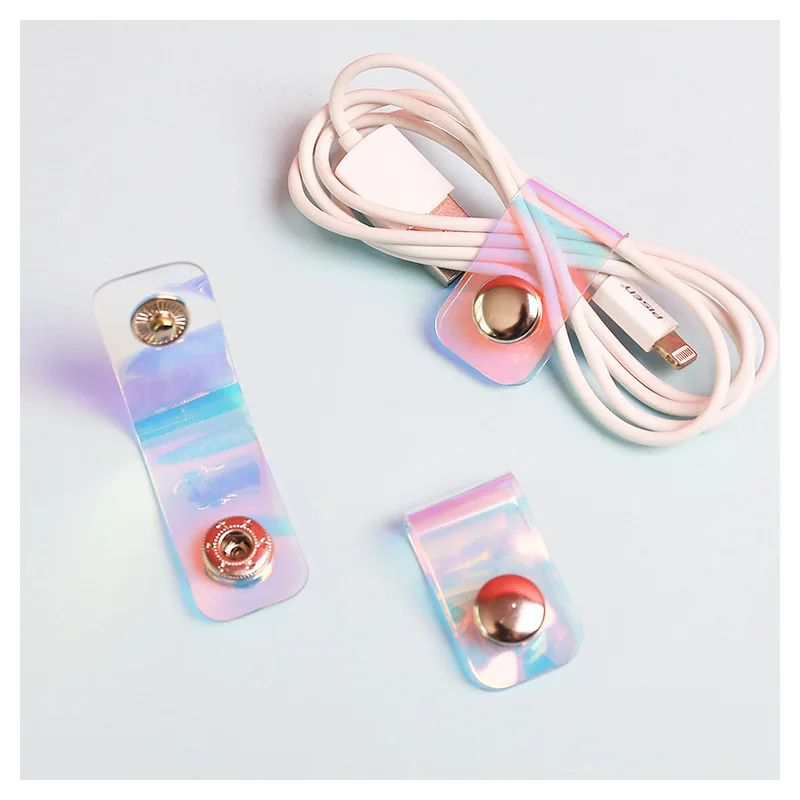 10pcs Laser Portable Data Cable Storage Buckle Personality Cable Tie Button Finishing Set Buckle Headphone Winder