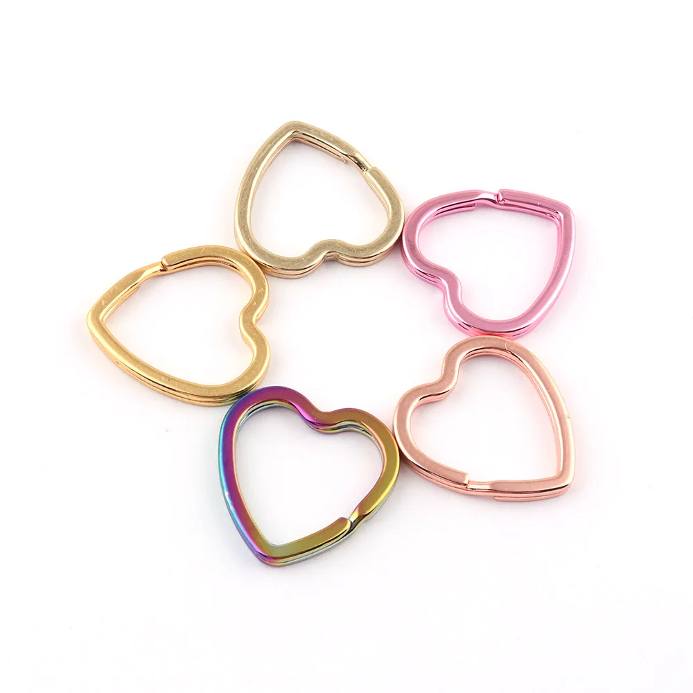 Rainbow Heart Split Key Supplies Jewelry Charm Jump Ring Purse Pendant Metal Connectors DIY Leather Craft Clasps