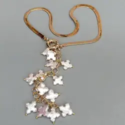 YYGEM natural Cultured White snowflake freshwater Pearl Pendant  gold plated Chain  Necklace 16''