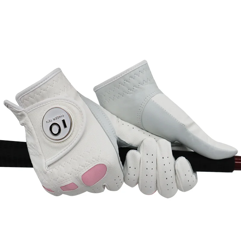 2 Pack or 1 Pair Cabretta Leather Womens Golf Gloves with Ball Marker Left Right Hand Extra Grip Ladies Sizes S M L XL