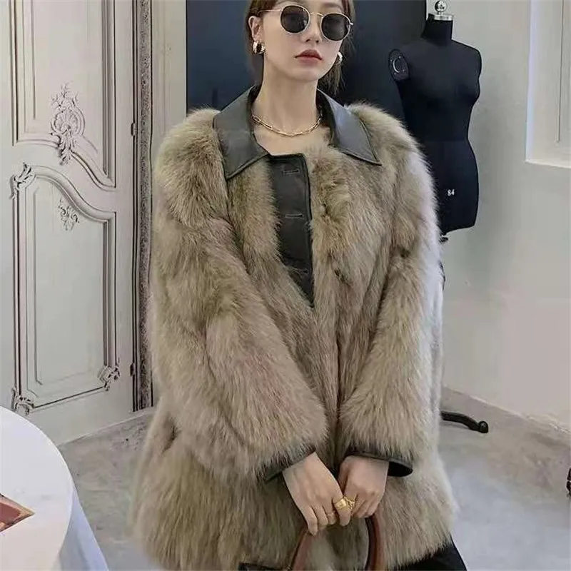 

Fashion Furry Faux Fur Coat Women Fluffy Warm Long Sleeve Female Outerwear Winter Coat Jacket Hairy lapel Women fake fur coat