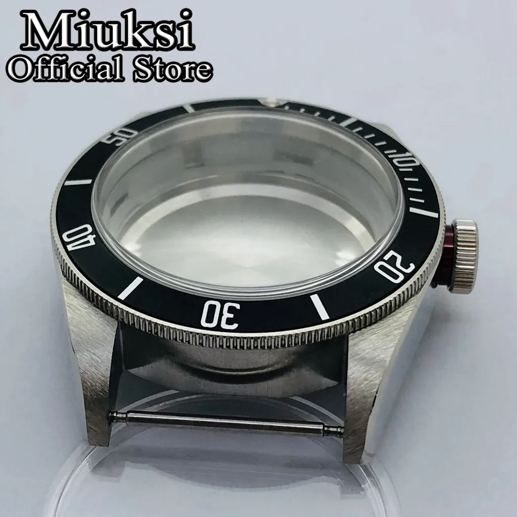 Miuksi 41mm silver solid stainless steel watch case domed sapphire glass fit NH35 NH36 ETA2824 PT5000 Seagull ST2130 movement