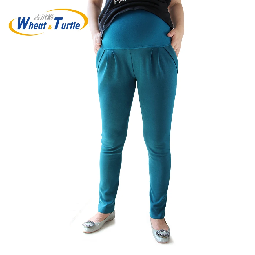 2022 New Arrival Good Quality Cotton Peacock Blue Maternity Capris All Match All Season Casual Harlan Pants For Pregnant Women