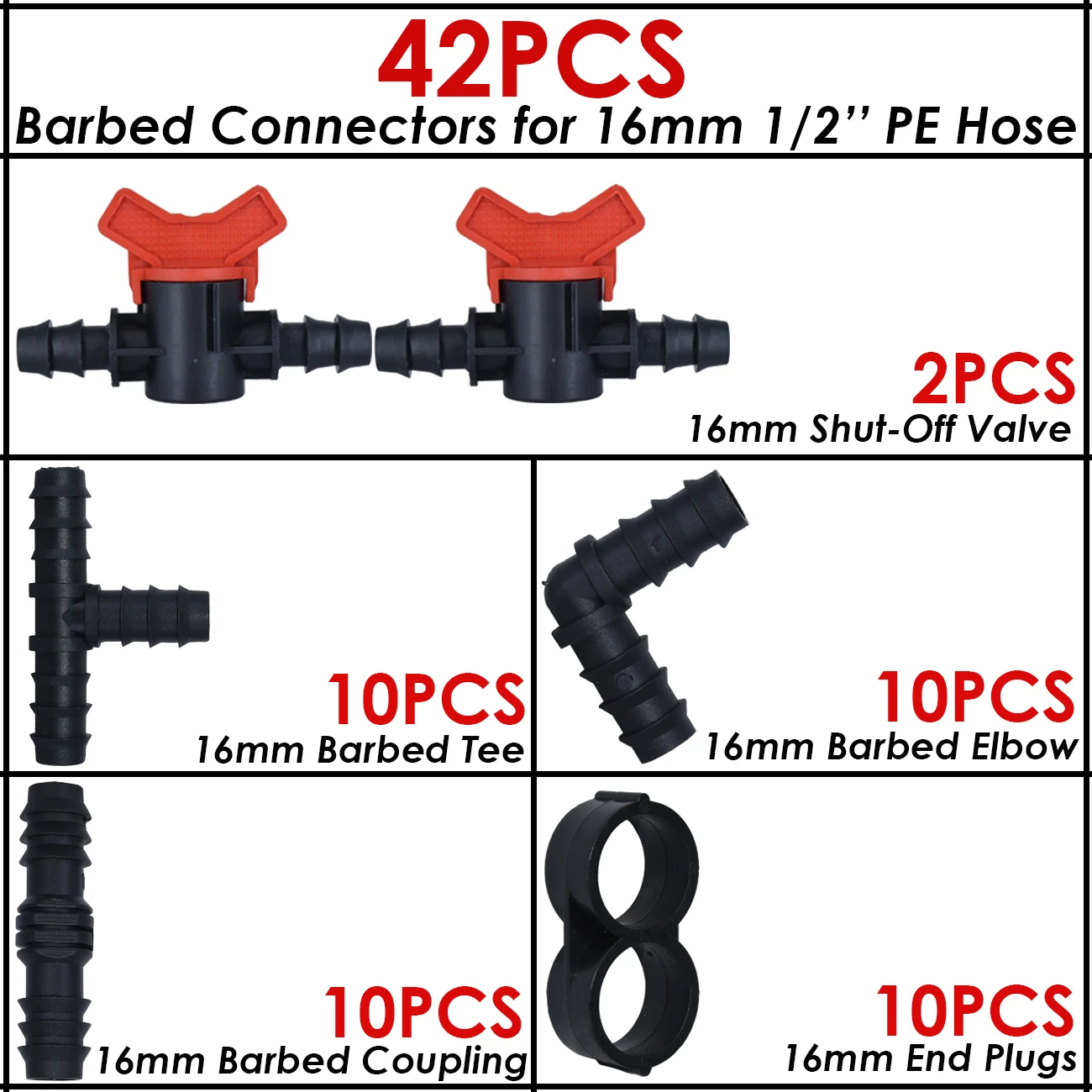 KESLA 30-41pcs 1/2 "Tuin Watering Slang Reparatie Uitbreiding Druppelirrigatie Connectors Kit Koppeling Tee elleboog Plug voor 16mm Tubing
