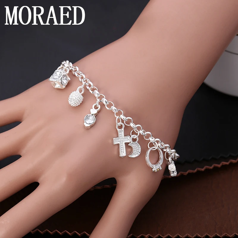 

High Quality 925 Sterling Silver Bracelet With Multiple Pendant Zircon Bracelets For Woman Party Charm Jewelry Gift