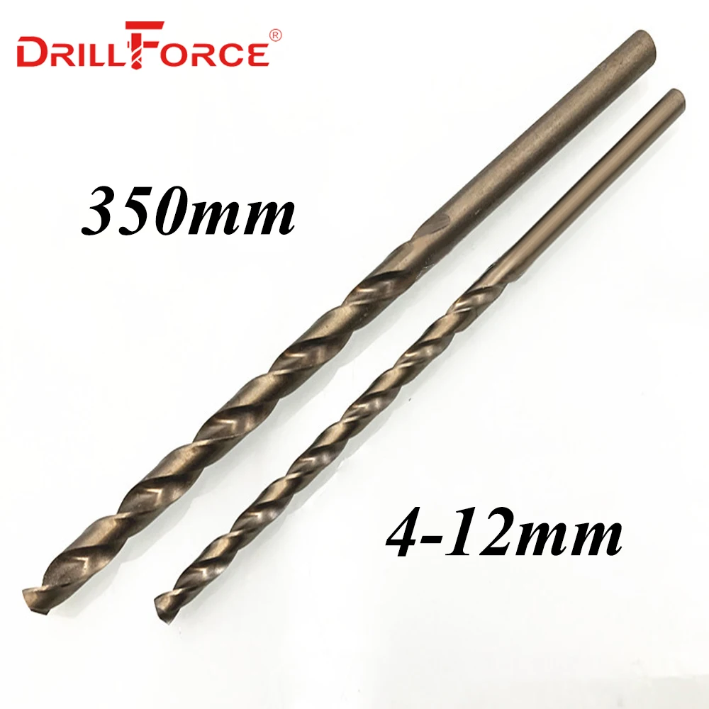 Drillforce Tools 1PC 4mm-12mmx350mm OAL HSSCO 5% Cobalt M35 Long Twist Drill Bits For Stainless Steel Alloy Steel & Cast Iron