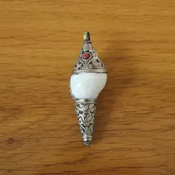 PN065 Vintage Tibetan Silver Shell Natural Stone Pendant Necklace Hanging Handmade Nepalese Jewelry