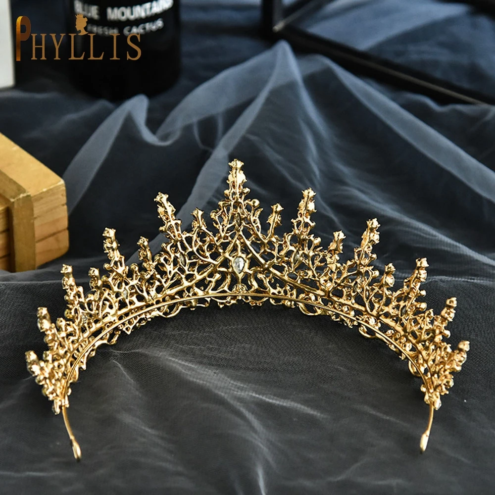 A158 Neue Goldene Braut Kronprinzessin Kopfbedeckung Geburtstag Strass Stirnband Hochzeit Haarschmuck Braut Tiaras Vintage Kopfbedeckungen