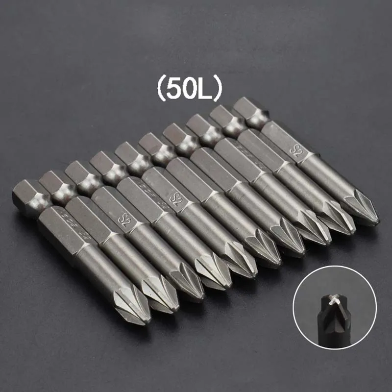 10PC 50MM Length PZ0 PZ1 PZ2 PZ3 Screwdriver Bit Magnetic Pozidriv Pozi Screwdriver Set 1/4\