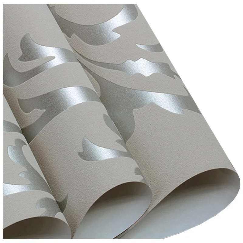 Victorian Damask Embossed Wallpaper Roll, Wall Coverings, Silver Floral, Luxury, Loquat Leaf, Home Decor
