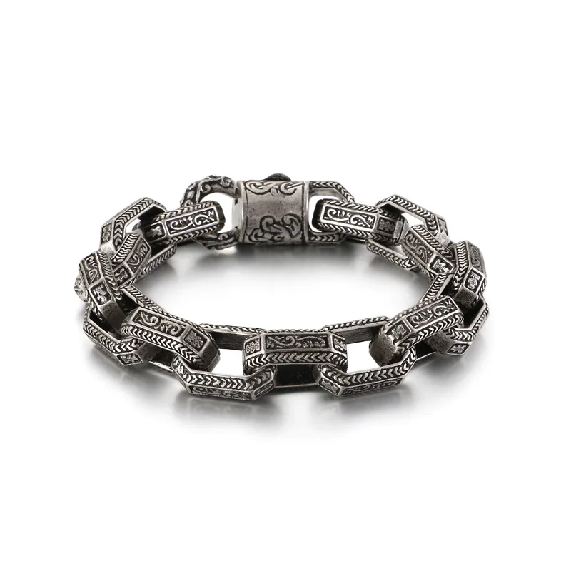 KALEN Punk Matte Link Chain Bracelet Men Stainless Steel 22.5cm Long Chunky Ancient Symbol Charm Pulsera Male Jewellry 2020