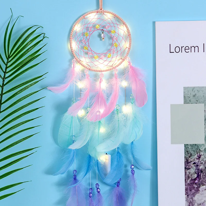 Colorful True feather dream catcher lights up Creative dreamcatcher girls practical special birthday gifts home decoration