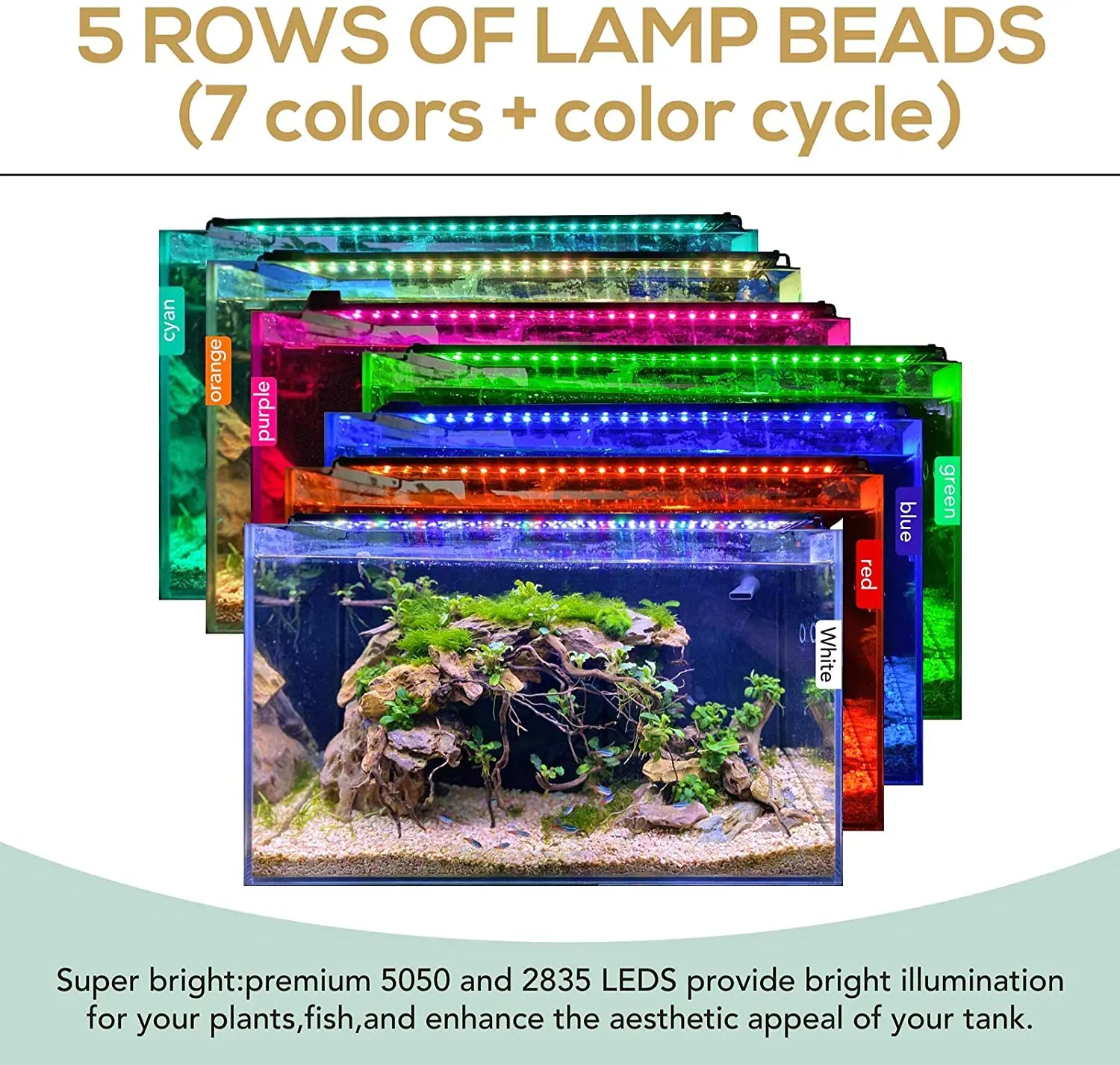 60/75/90/120cm Aquarium Light LED IP68 Full Spectrum Water Lighting for Fish Tank Lamps Lights Plants Wrgb Lightings Accessories