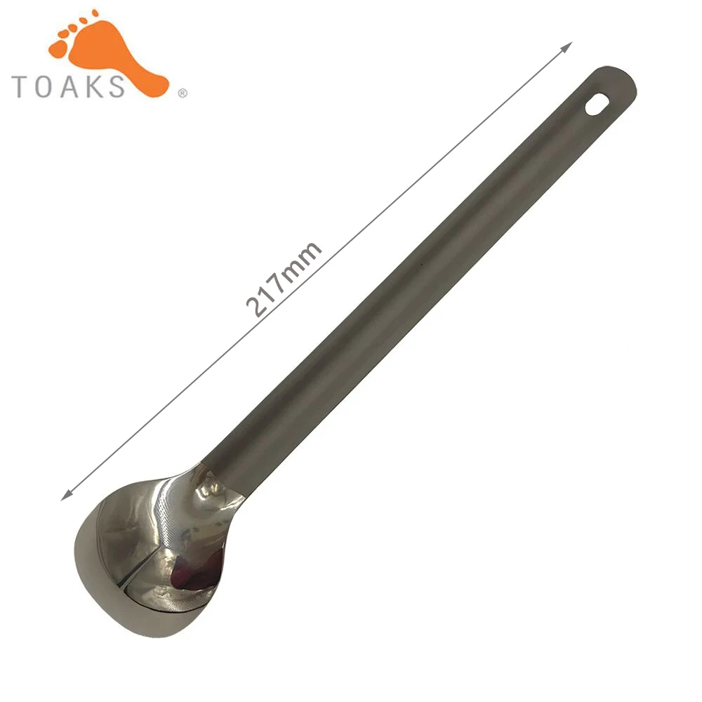 TOAKS Titanium Long Handle Spoon Ultralight with Polished Bowl Outdoor Picnic Household Dual-Use Tableware 220mm 0.67oz SLV-11