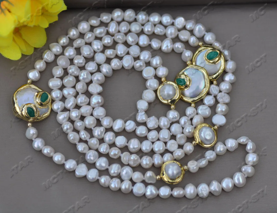 

Z11671 50" 22mm White Jade Coin Baroque Freshwater Pearl Necklace