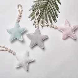 Decoración colgante de pared para habitación de niños, de estilo nórdico atrapasueños, carpas de bebé para niñas, cuentas de madera decorativas, adornos de Luna, Estrella y corazón