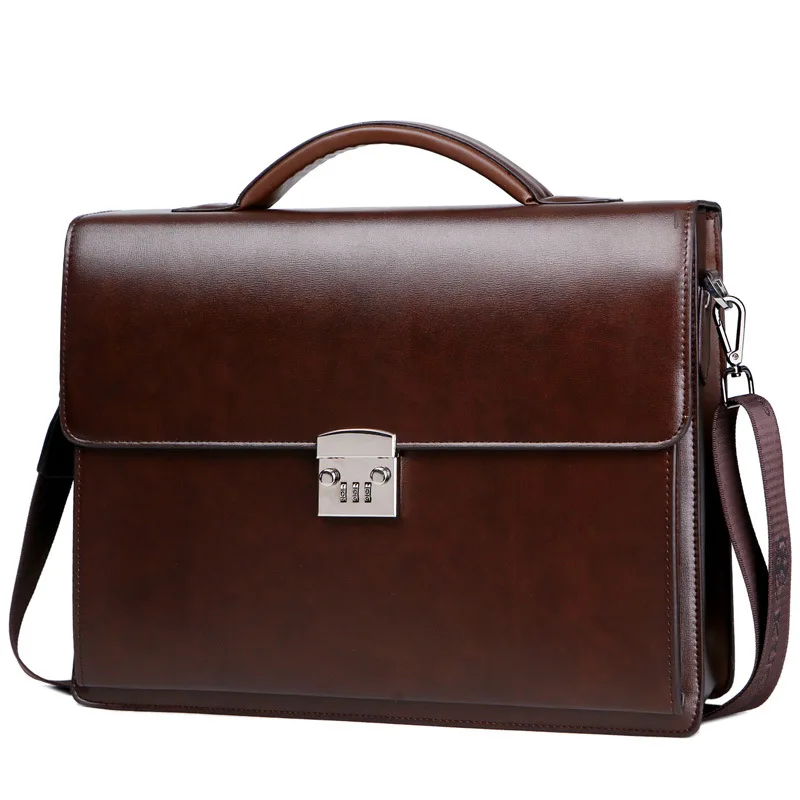 

New Male Password Lock Briefcase Diagonal Package Leather Laptop Business Bag Men Shoulder Messenger Luxury Handbags Maleta