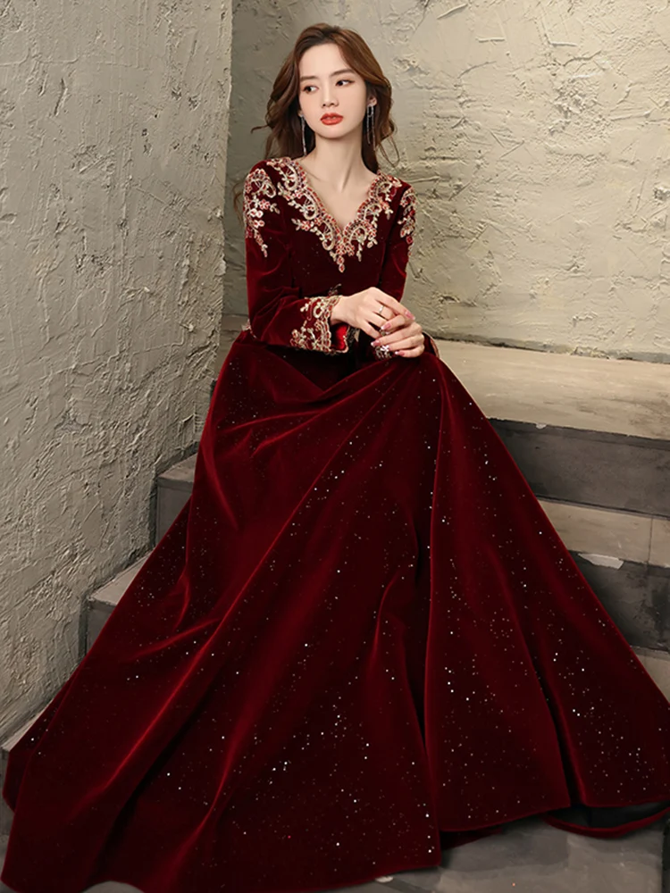 Customized party gowns evening dress long sleeve custom-made formal prom dresses