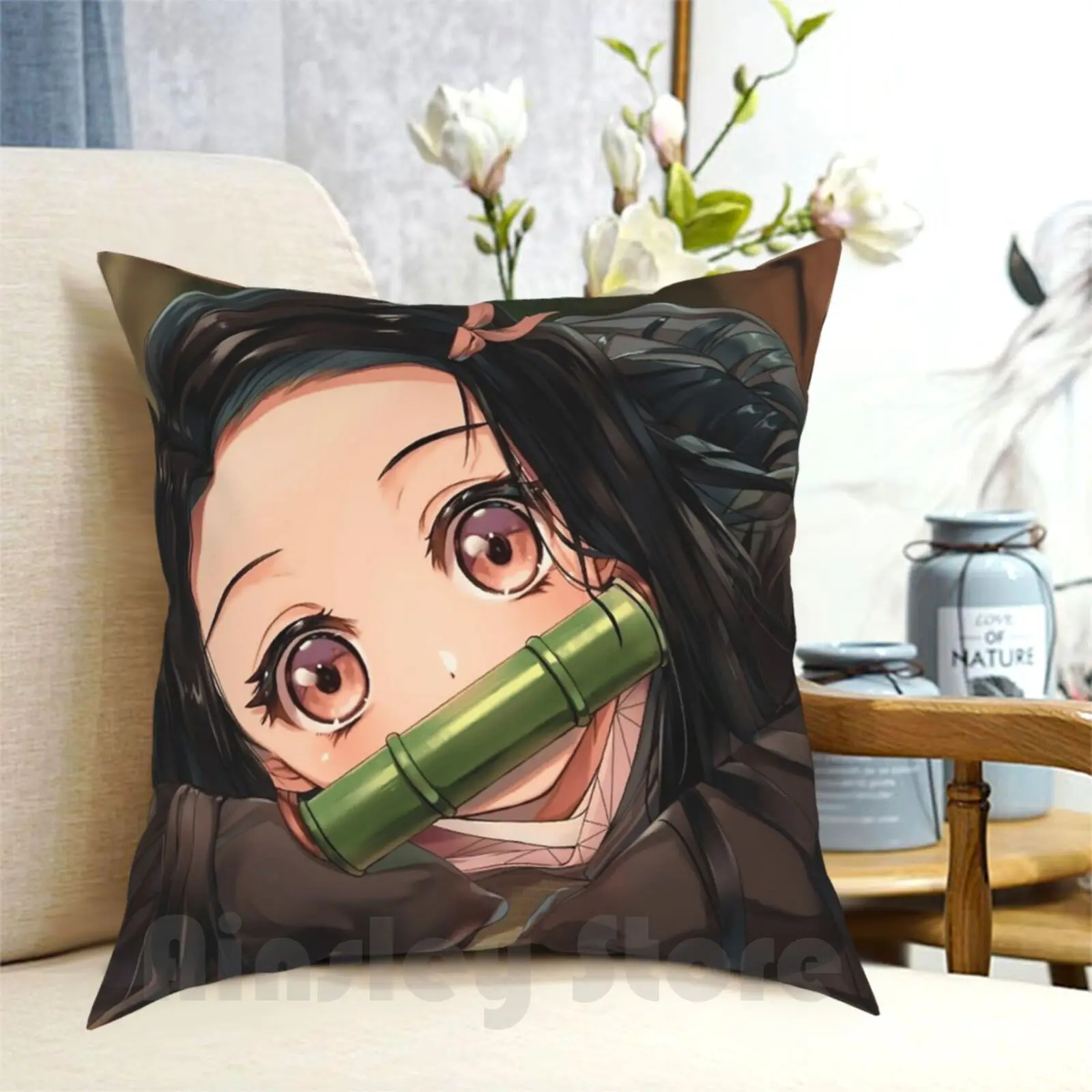 Kimetsu No Yaiba Nezuko Kamado. Nezuko Canvas Demon Nezuko Kamado Pillow Case Printed Home Soft DIY Pillow cover Kimetsu No