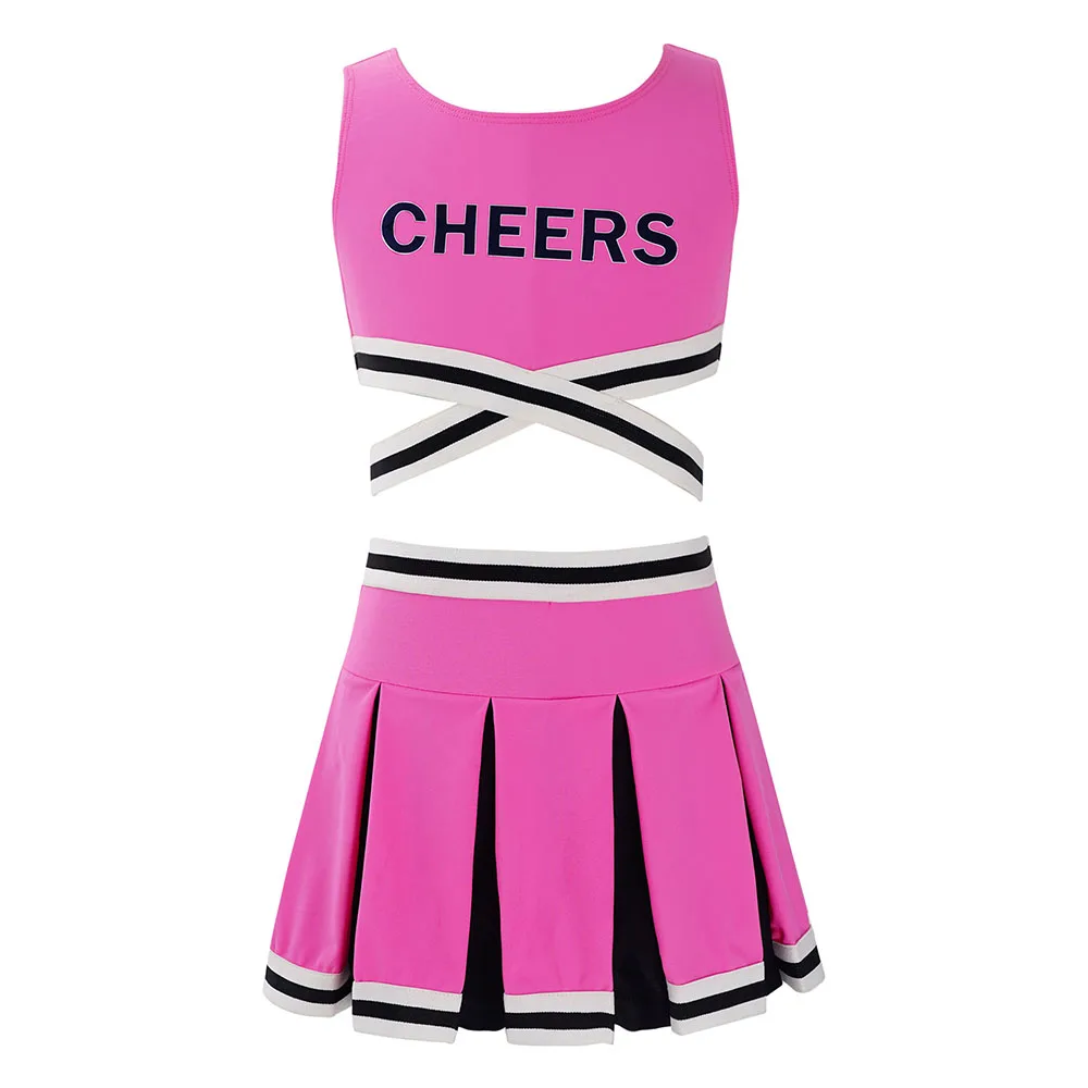 Kids Girls Children Cheerleader Costume School Girls Cheer Costume Sets for Performance Party Halloween Cosplay Stage Outfits