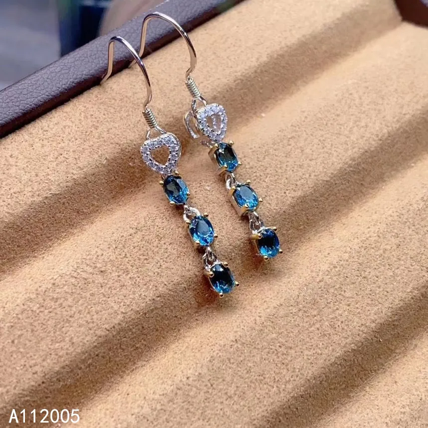 

KJJEAXCMY Fine Jewelry 925 sterling silver inlaid natural blue topaz female earrings Eardrop lovely support detection