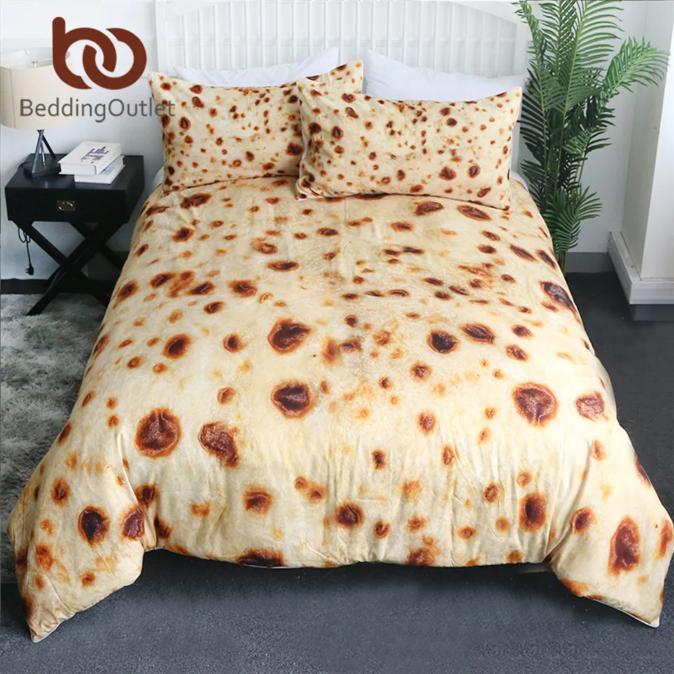 BeddingOutlet Burrito Bedding Set Plain Corn Tortilla Texture Bed Cover Food 3D Pita Lavash Comforter Cover Set Queen Bedspreads