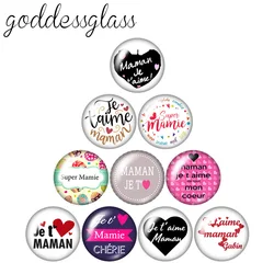 Super Mamie Love Mom Mother's day Gift 10pcs 12mm/18mm/20mm/25mm Round photo glass cabochon demo flat back Making findings