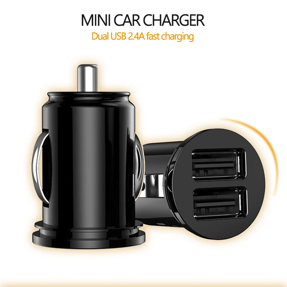 

Car Truck Dual 2 Port USB Mini Charger Adapter for iPhone 5~12Plus Max Huawei Samsung Galaxy Celular Black 12V Power