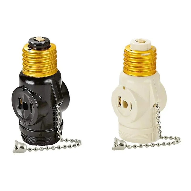 E26 Bulb Screw Socket To 2 Outlet Adapter Light Holder Splitter Pull Chain Switch New Base Lamp Outlet Adapter For Home US Plug