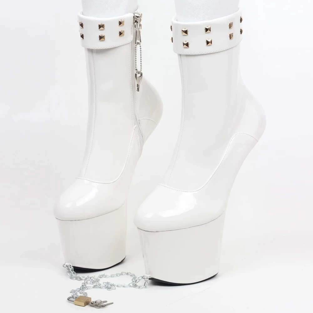 Women 20CM Super High Heel Strange Heelless Platform Sexy Fetish Lockable Chain Ankle Boots