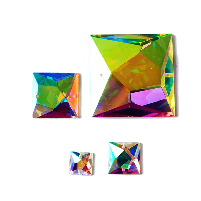 Neue aufnähbare Spiegelkristall-Strasssteine AB, flache Glassteine mit Facettenschliff für Kleidung, Handwerk, Schmuck und Nähzubehör – Detail 6